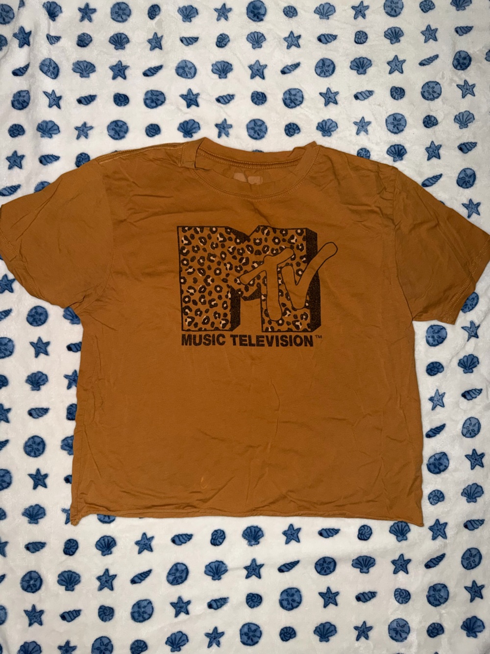 Brown MTV Cropped T-Shirt with Leopard Print Logo
